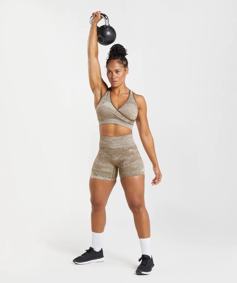 Women's Gymshark Adapt Camo Seamless Sports Bra Grey / Brown | NZ 6UTXHV